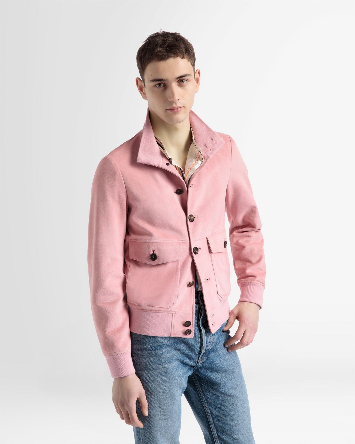 Blouson Bomber In Pink Leather