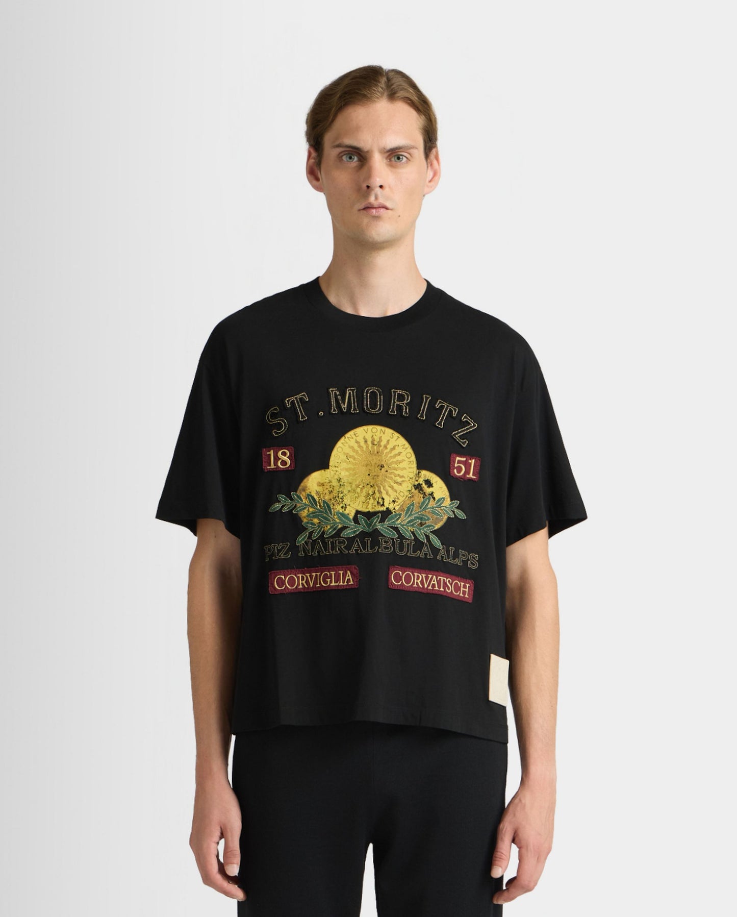 Curling Collection T-shirt in Black Cotton with a St. Moritz Print