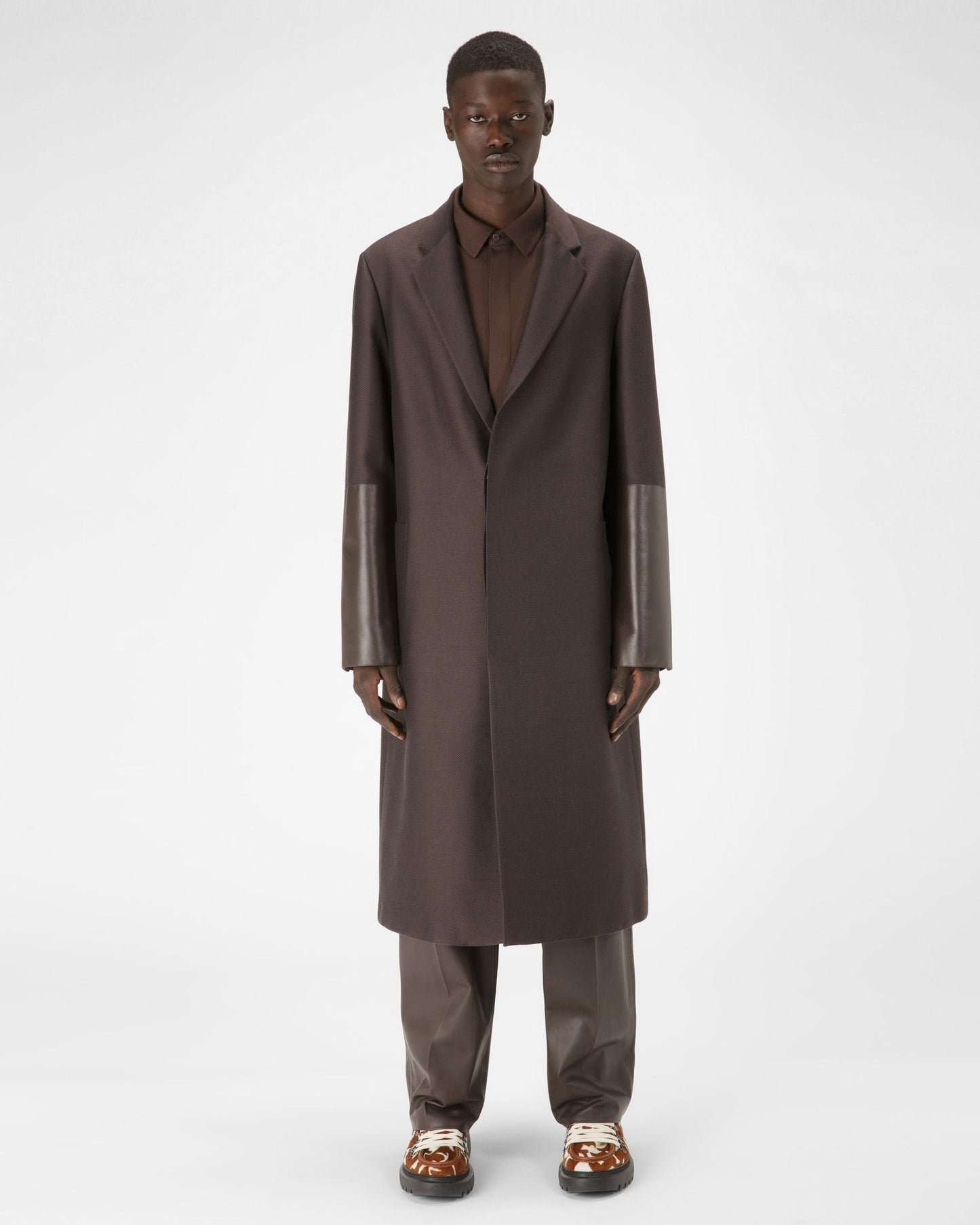 Wool & Cotton Coat In Ebony Brown