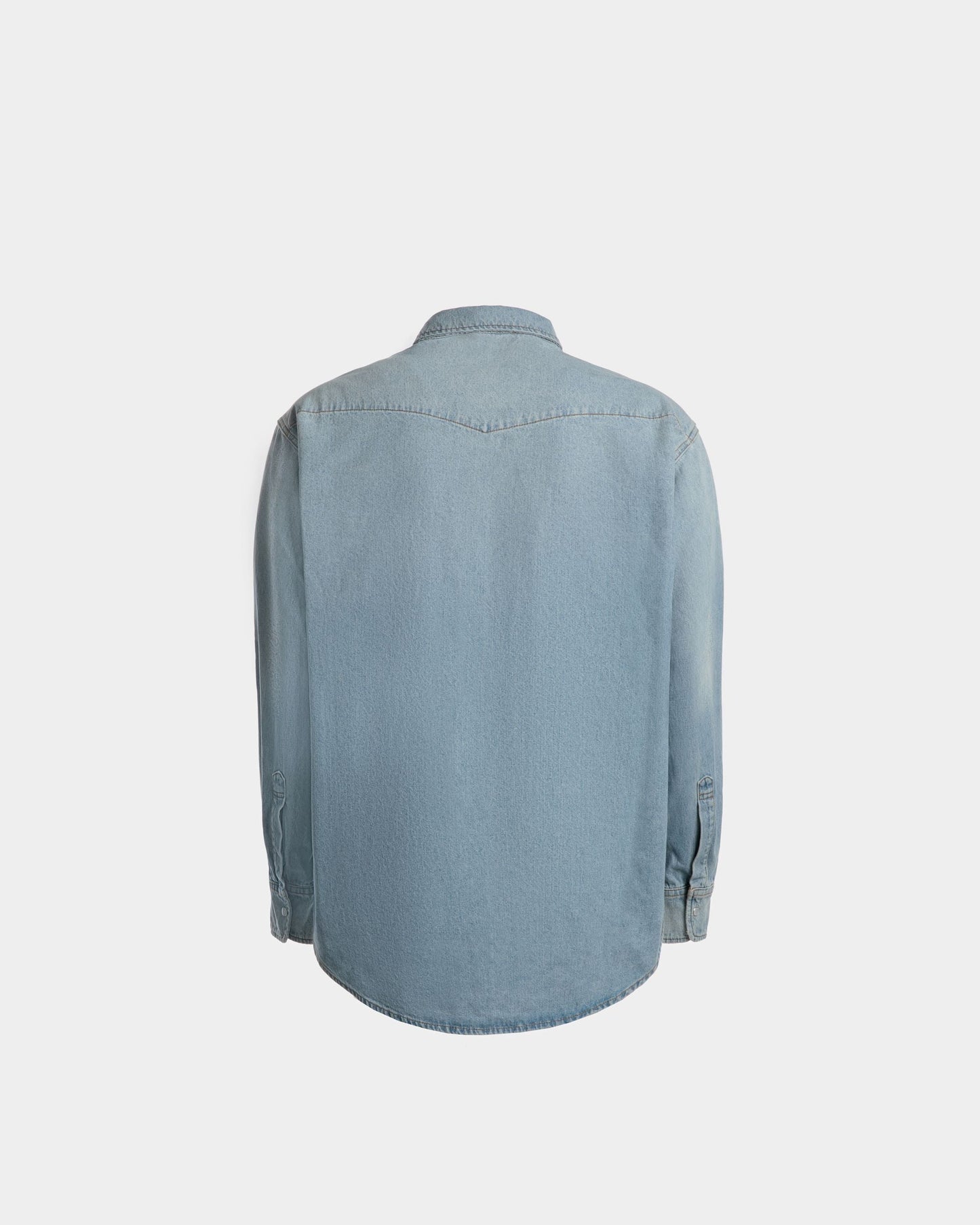 Denim Western Shirt In Light Blue Chambray Cotton