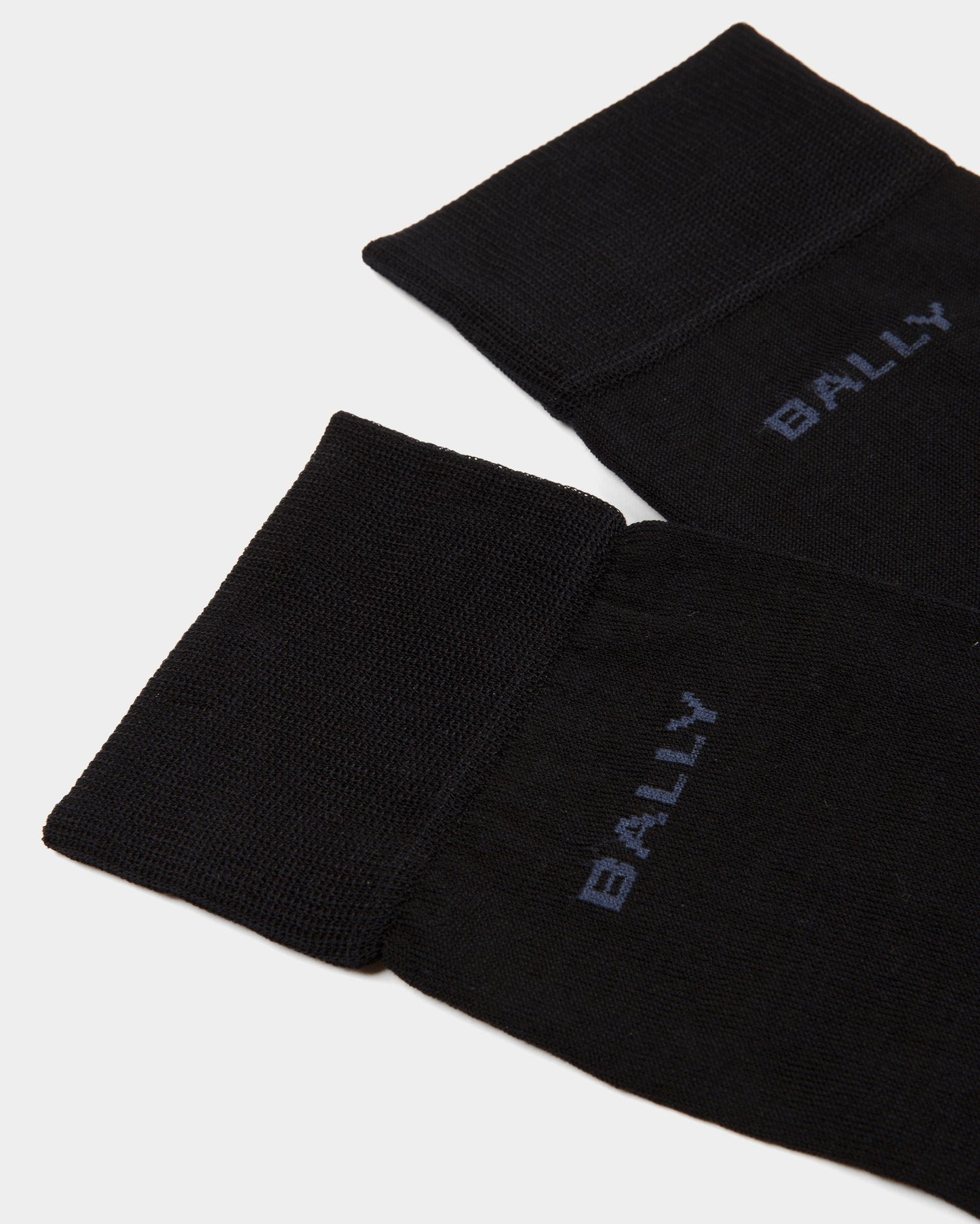 Ribbed Logo Socks | Men's Socks | Ink And Indigo Cotton Mix | Bally | Still Life Detail