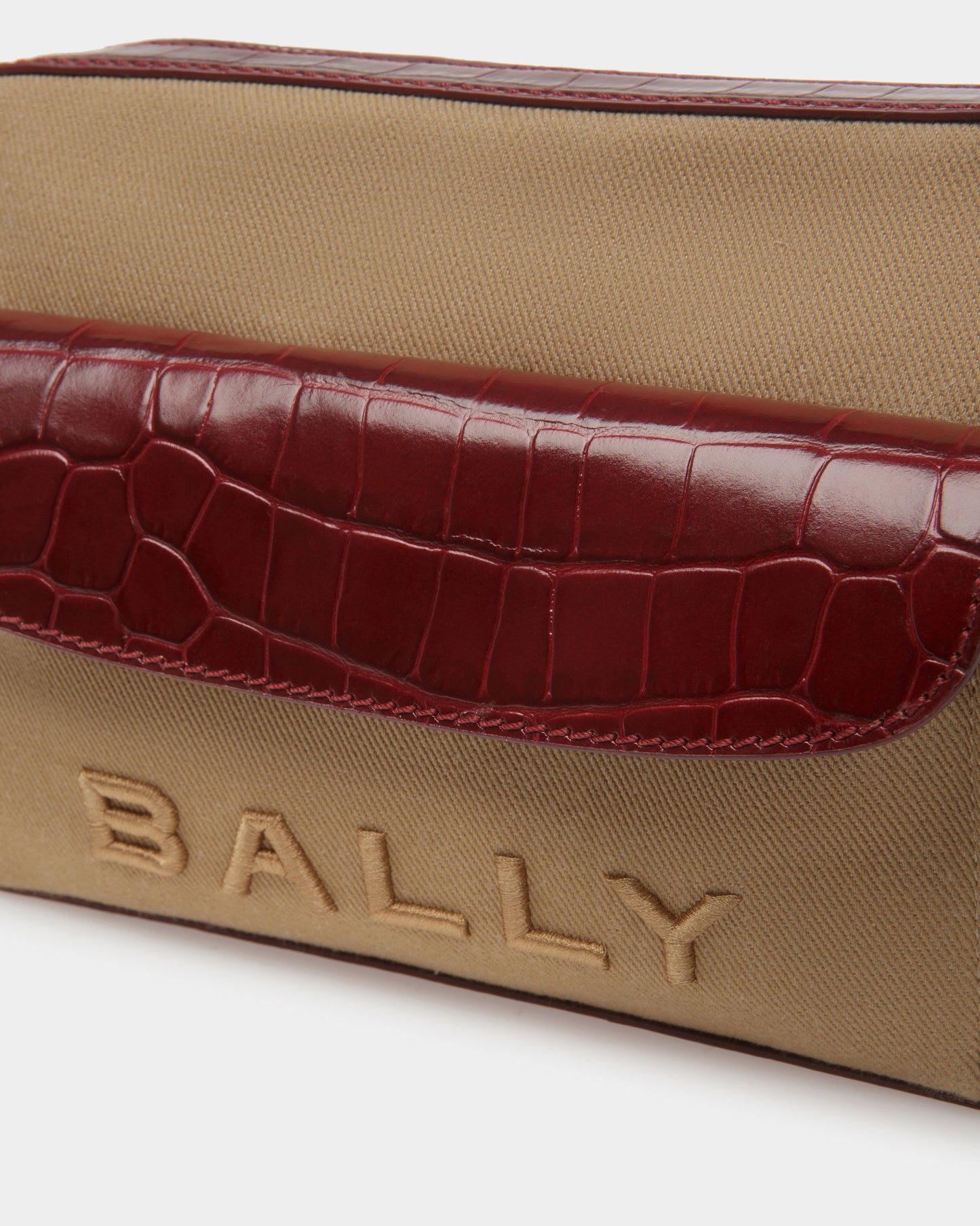 Bar Crossbody Bag In Sand And Burgundy Fabric