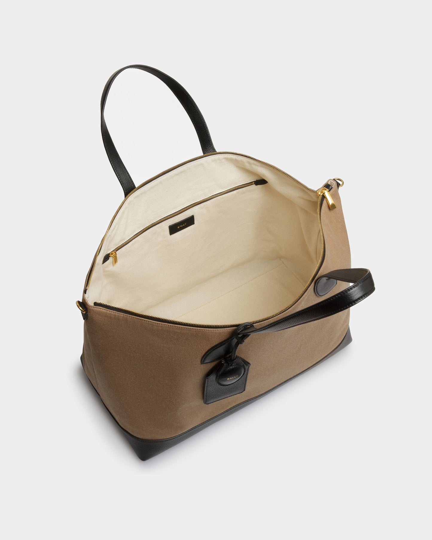 Bar Tote Bag In sand And Black Fabric