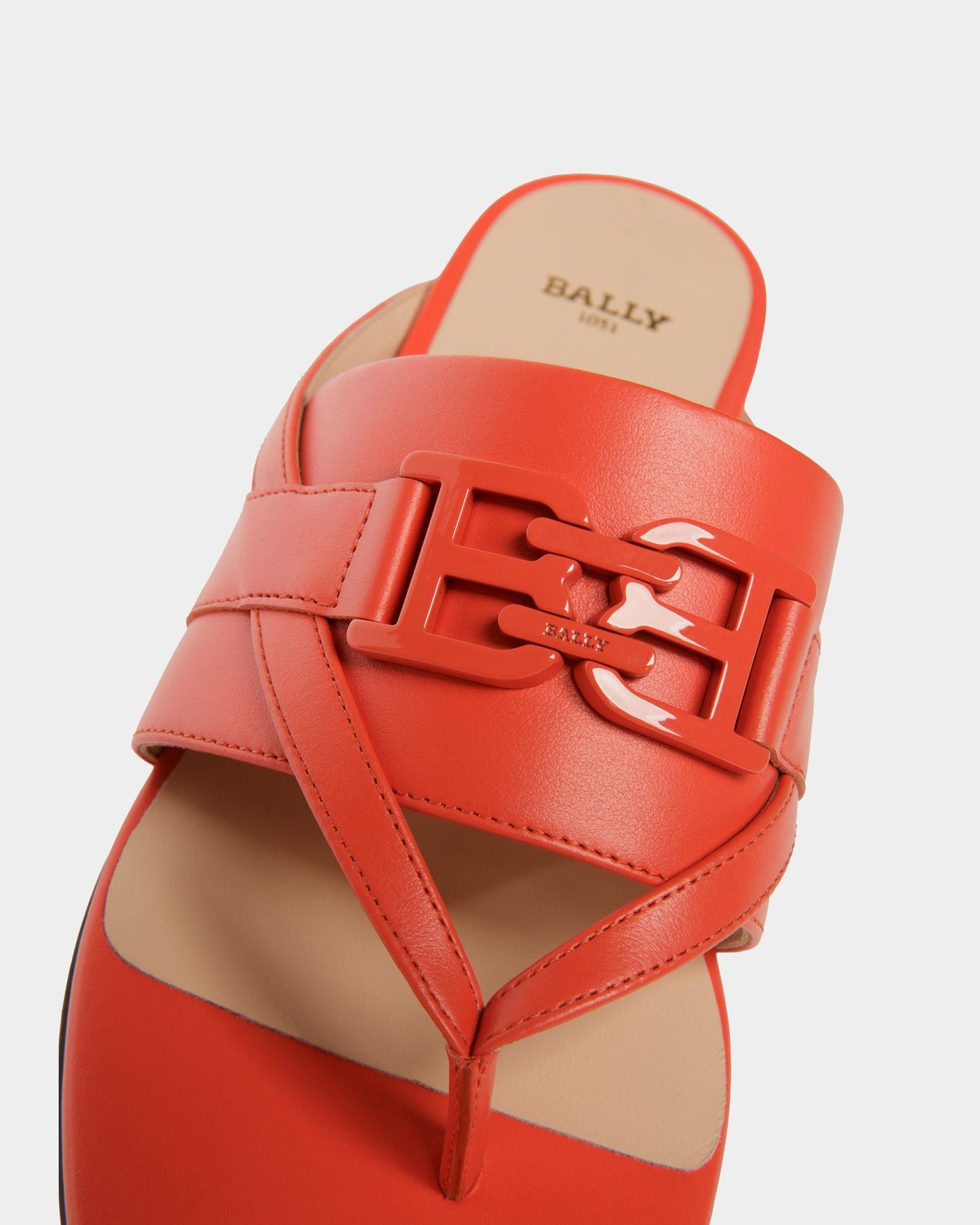 B-Chain Flat Sandal in Orange Leather