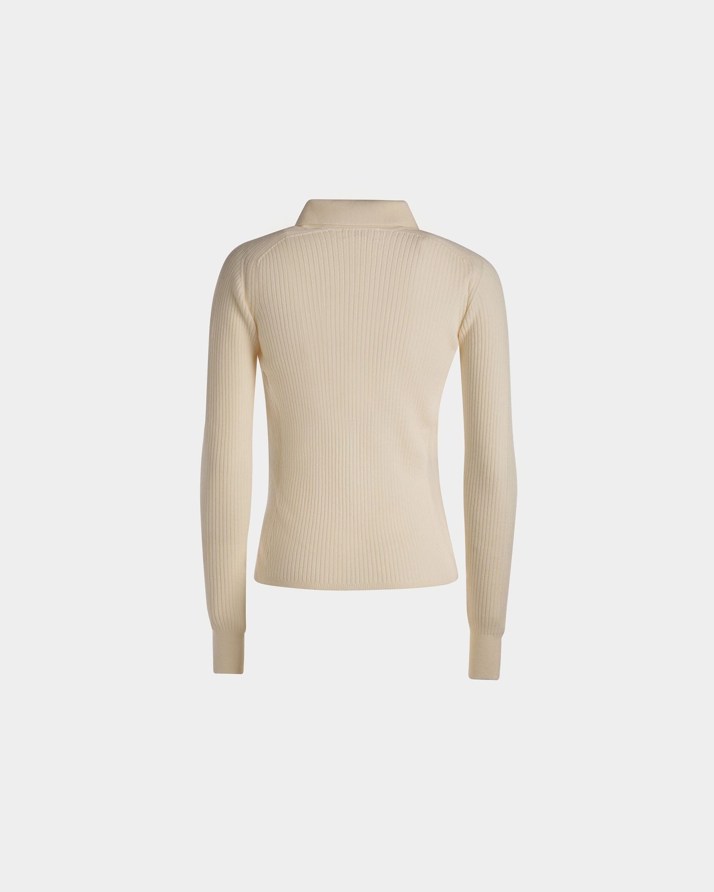 Long Sleeve Polo | Women's Polo Shirt | Bone Wool | Bally | Still Life Back