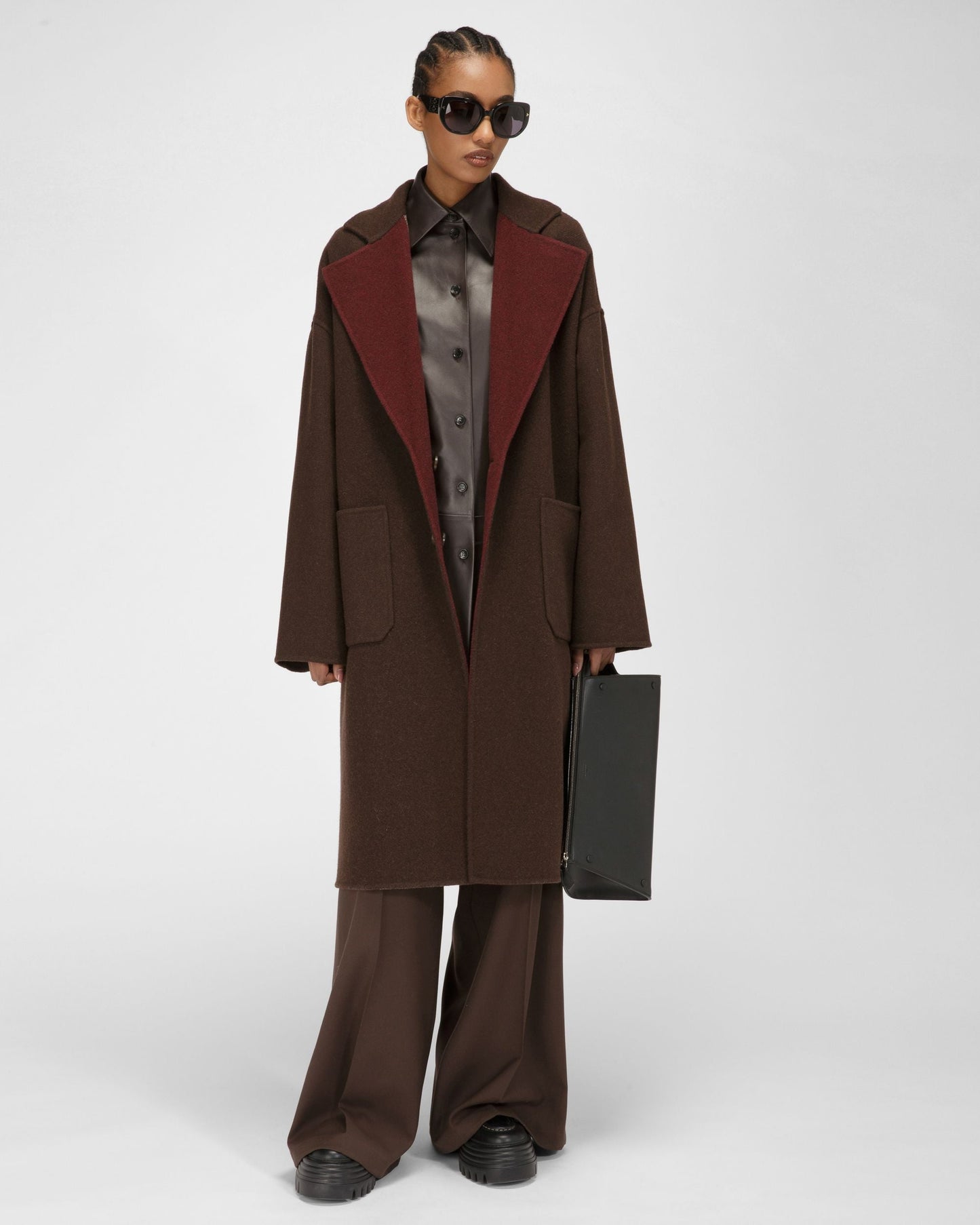 Wool Mix Coat In Ebony Brown