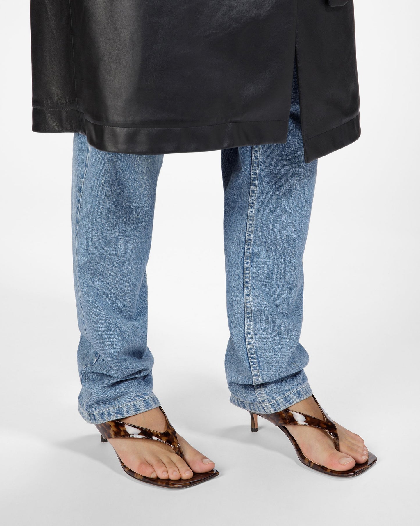 Nyna Leather Sandals In Patent Brown Tortoiseshell