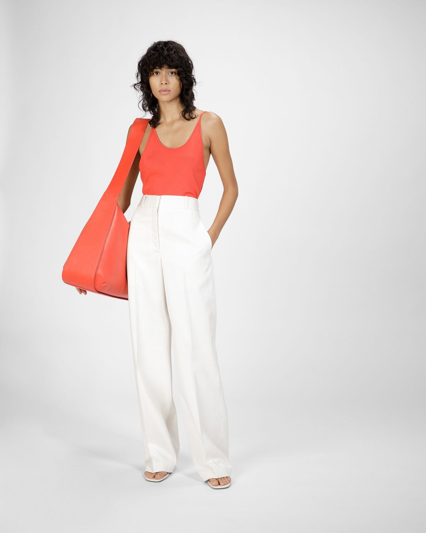 Cotton Mix Straight Pants In Bone