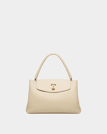 Layka Leather Top Handle Bag In Light Beige