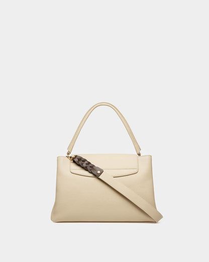 Layka Leather Top Handle Bag In Light Beige