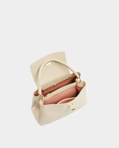 Layka Leather Top Handle Bag In Light Beige