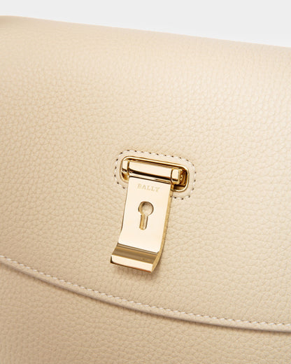 Layka Leather Top Handle Bag In Light Beige