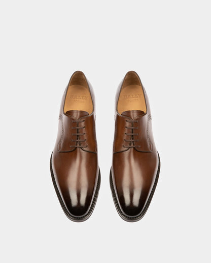 Scamardo Men's Leather Derby Lace-Up Shoe In Mid Brown