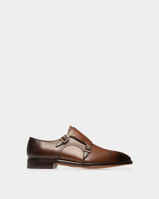 Scardino Men's Leather Monk Strap Shoe In Mid Brown