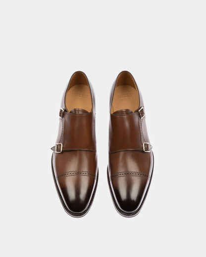 Scardino Men's Leather Monk Strap Shoe In Mid Brown