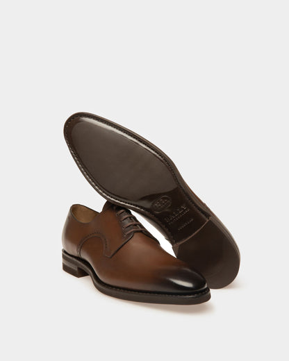 Scrivani Men's Leather Derby Lace-Up Shoe In Mid Brown