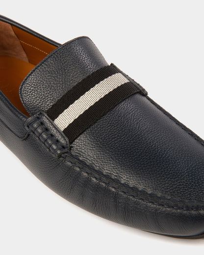 Pilot Drivers In Navy Leather And Fabric