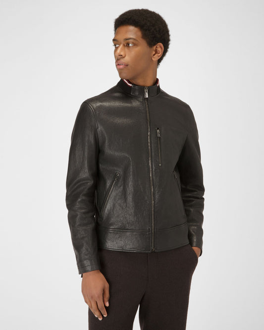 Leather Blouson Jacket In Black