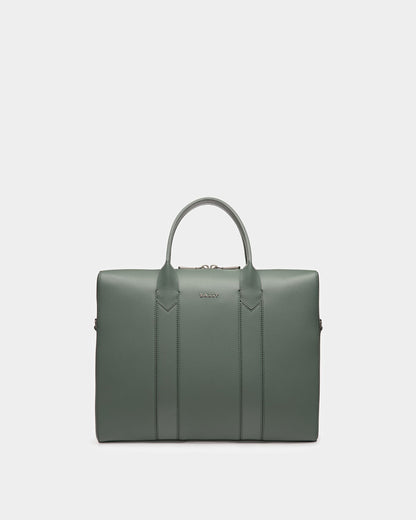 Elter Leather Business Bag In Sage And Palladium