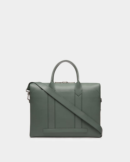 Elter Leather Business Bag In Sage And Palladium