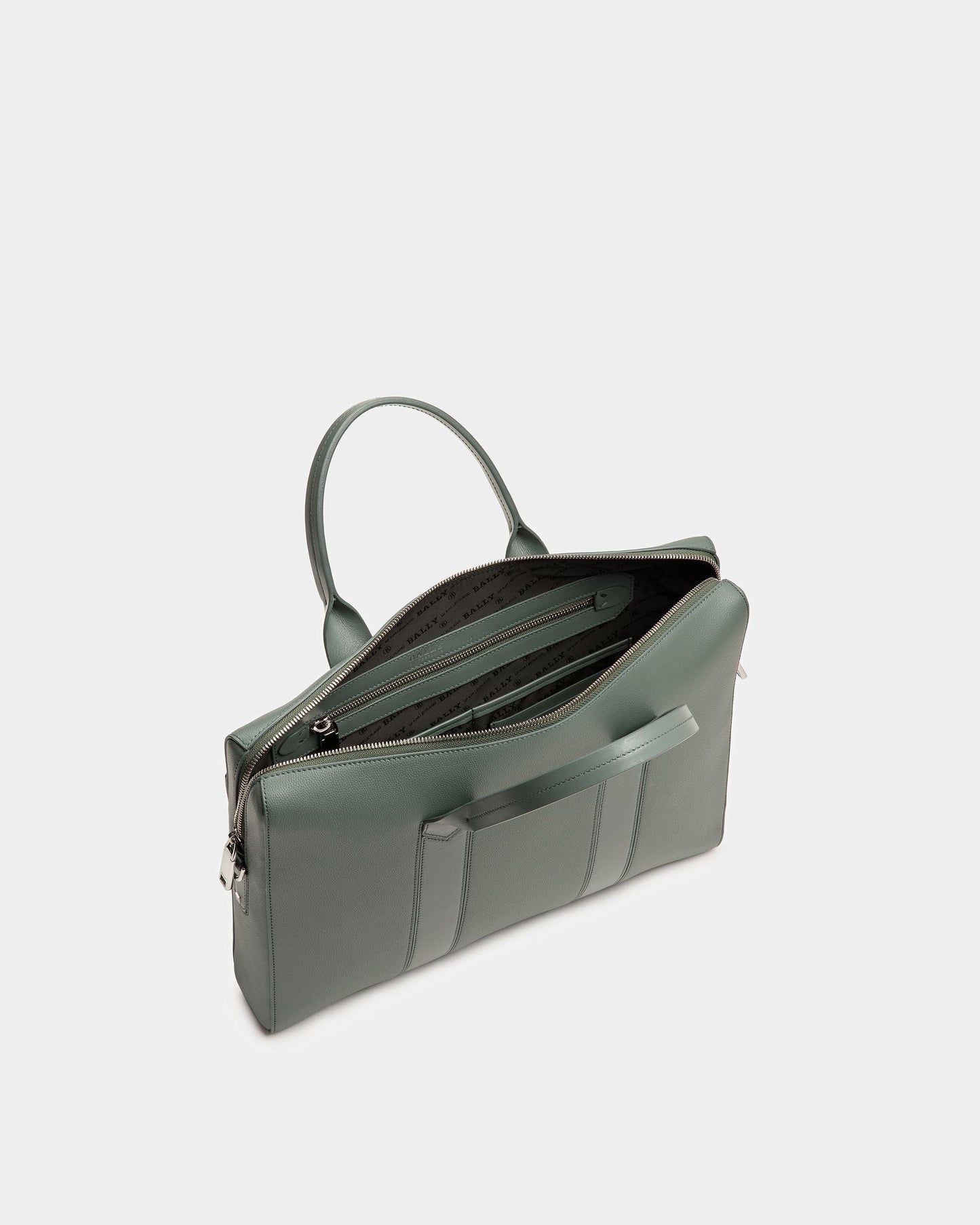 Elter Leather Business Bag In Sage And Palladium