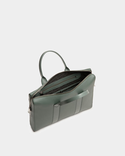 Elter Leather Business Bag In Sage And Palladium