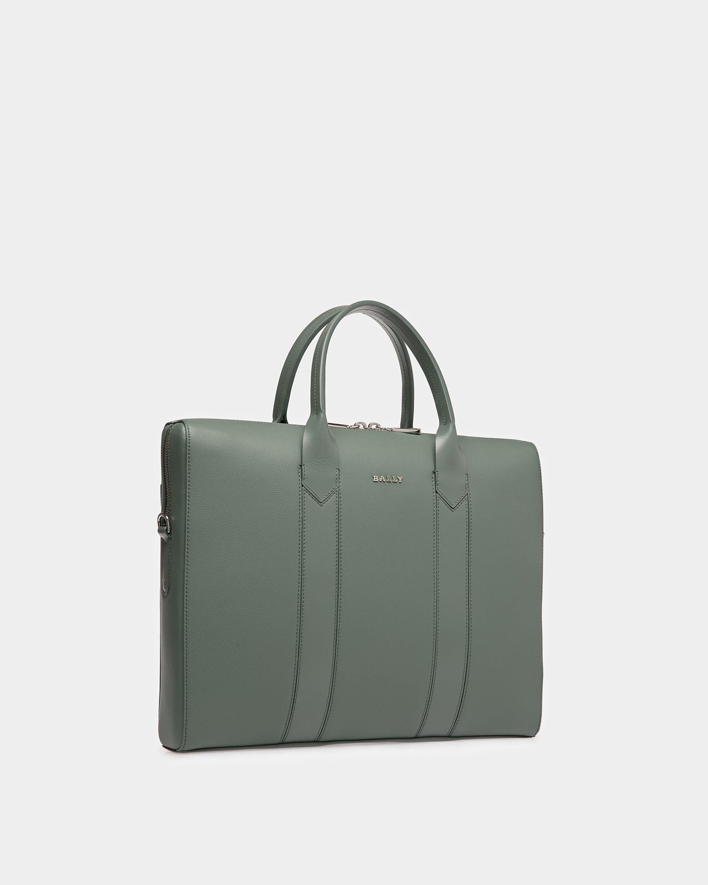 Elter Leather Business Bag In Sage And Palladium