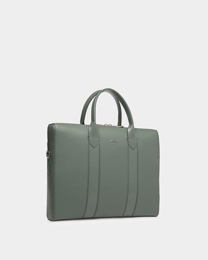 Elter Leather Business Bag In Sage And Palladium
