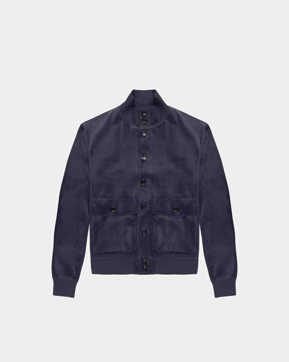 Blouson Bomber In Blue Leather