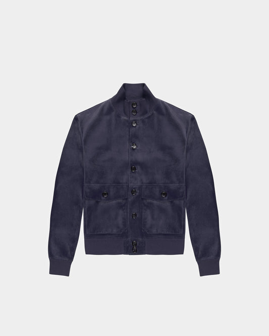 Blouson Bomber In Blue Leather