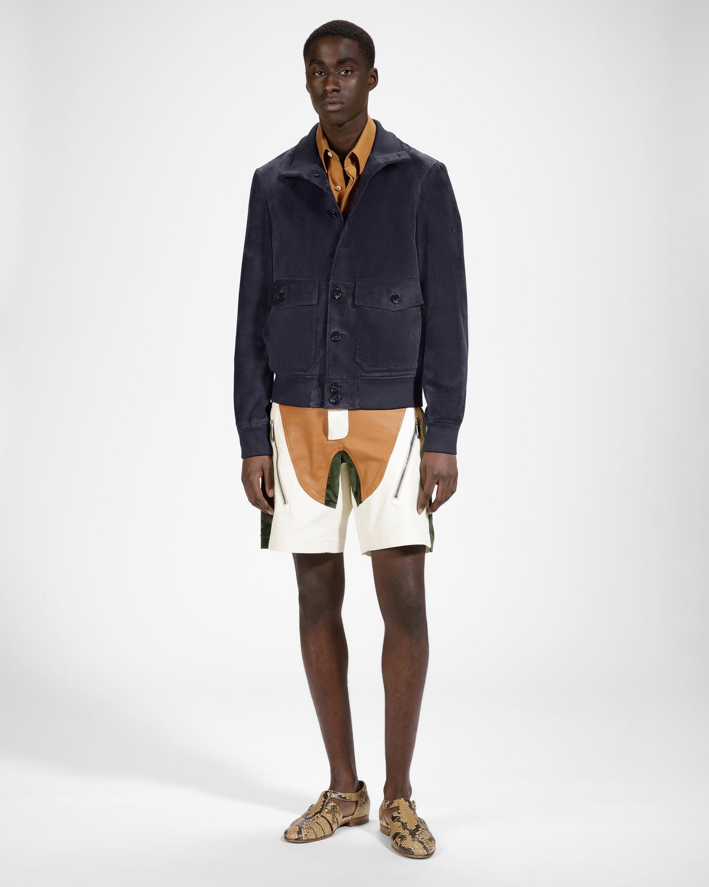 Blouson Bomber In Blue Leather