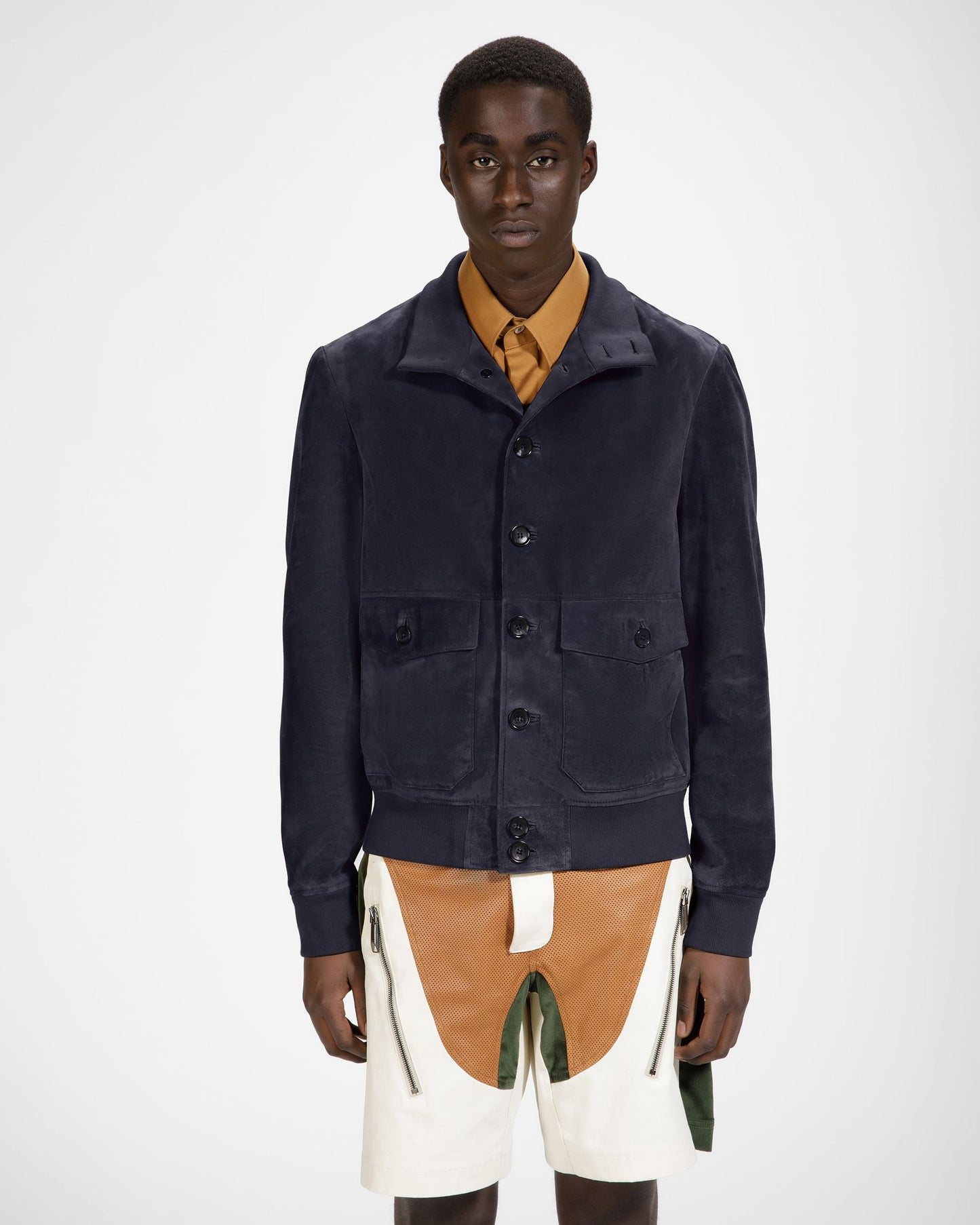 Blouson Bomber In Blue Leather