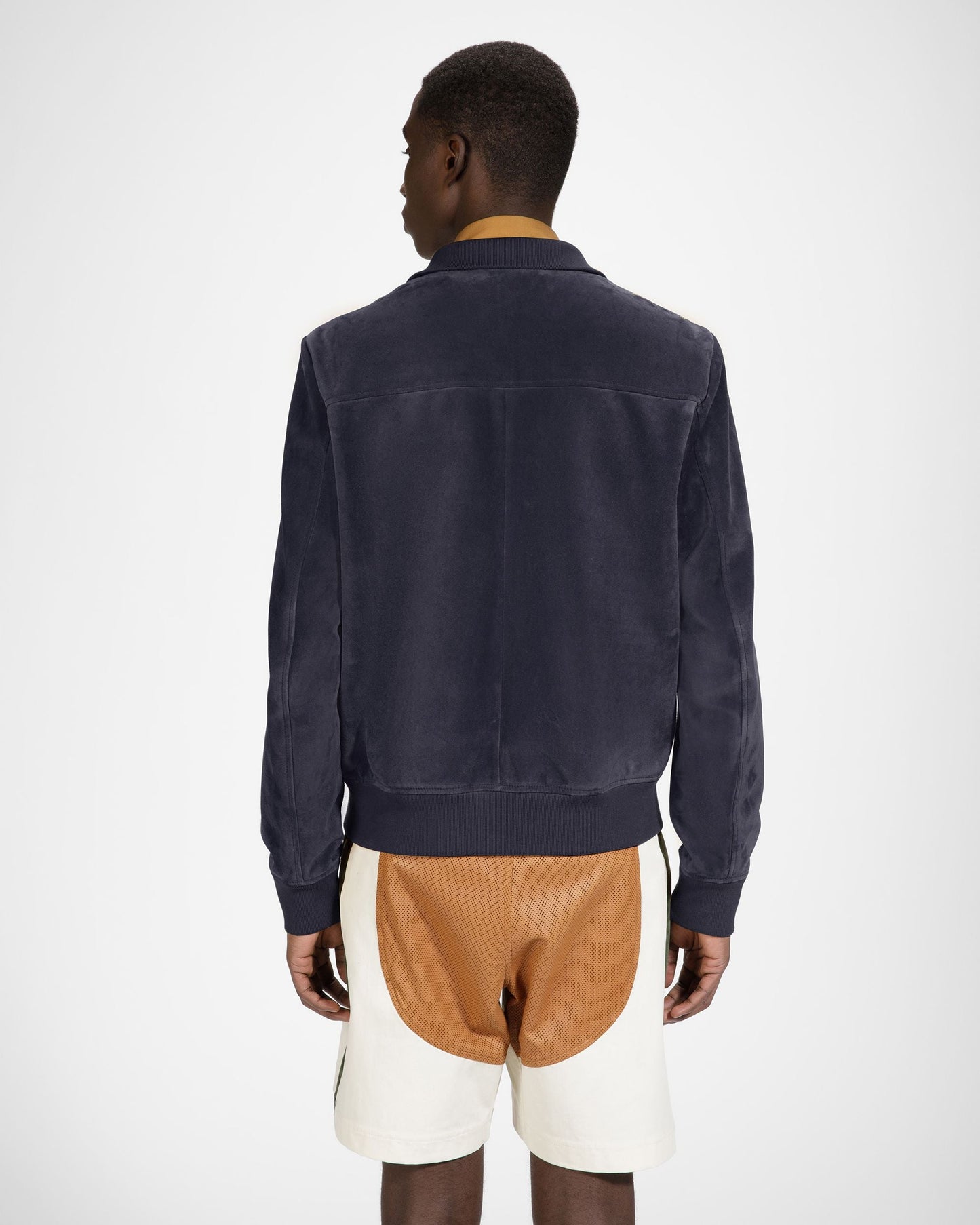 Blouson Bomber In Blue Leather