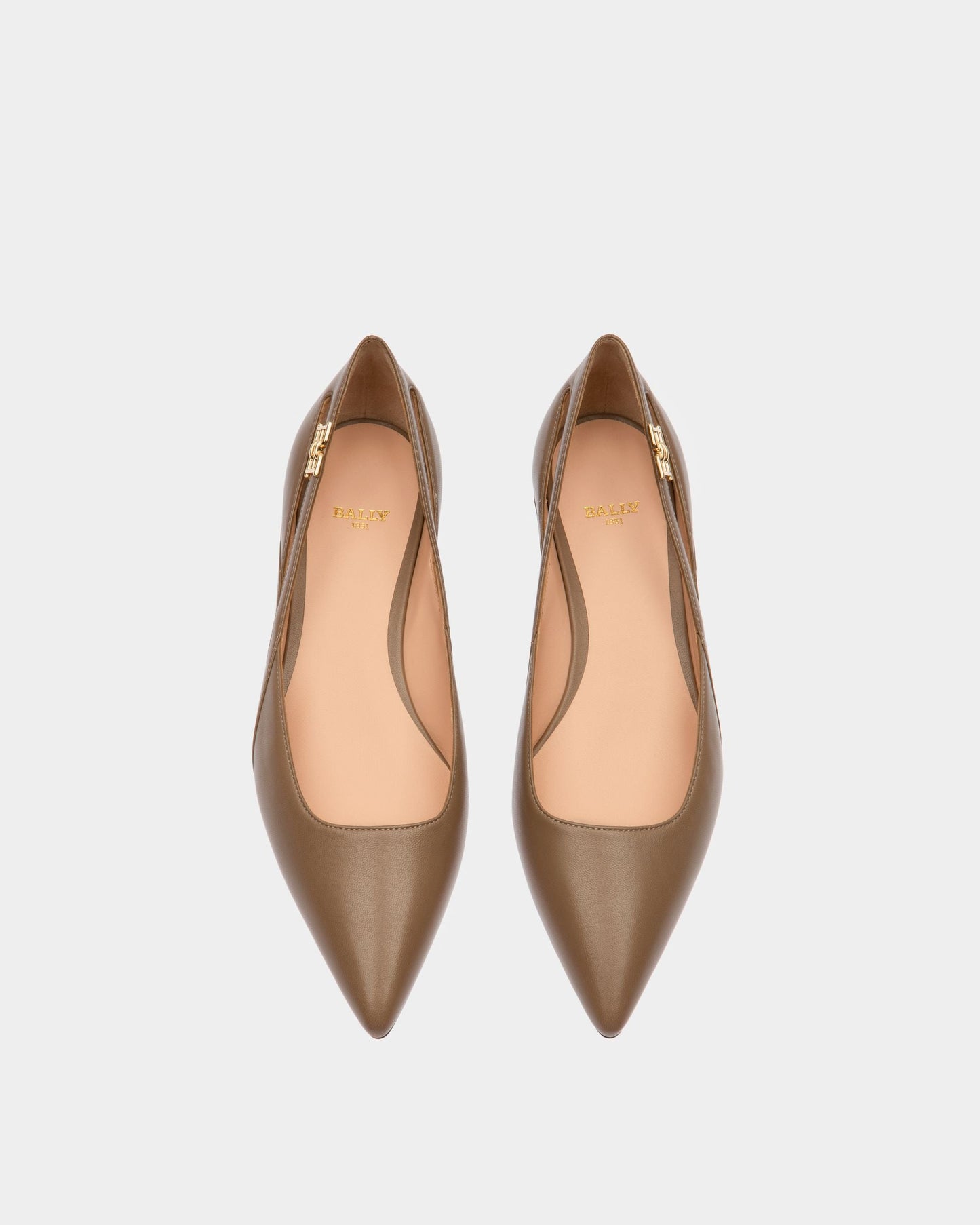 Elsa Flat Leather Ballerina In Taupe