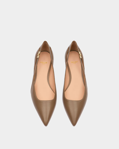 Elsa Flat Leather Ballerina In Taupe