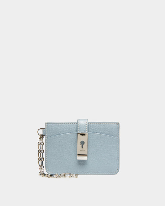 Ava Leather Card Holder In Light Blue