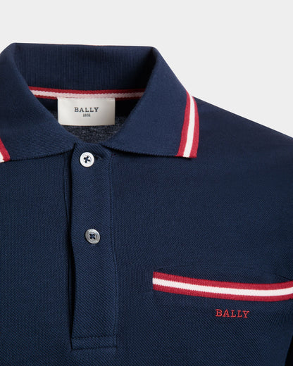 Polo Shirt in Blue Piqué-Knit Cotton