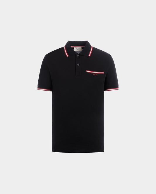 Polo Shirt in Black Piqué-Knit Cotton