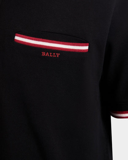 Polo Shirt in Black Piqué-Knit Cotton
