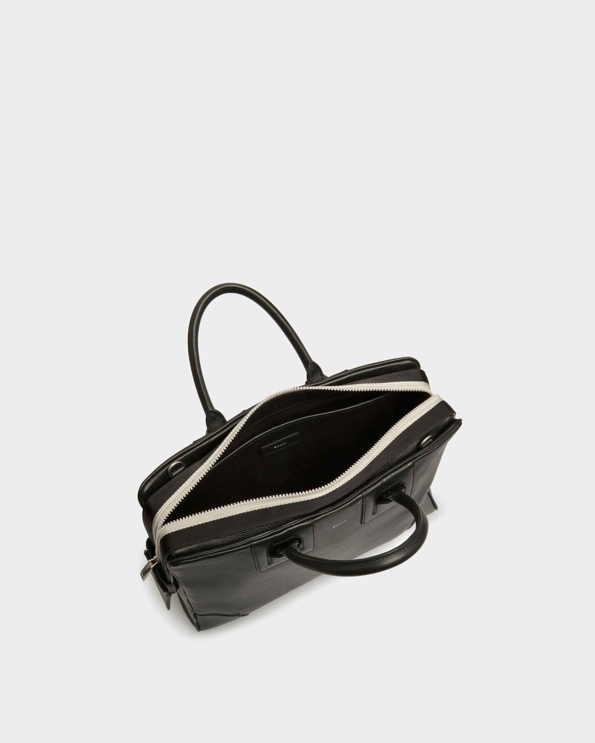 Bord Brief | Men's Business Bag | Black Leather | Bally | Still Life Open / Inside