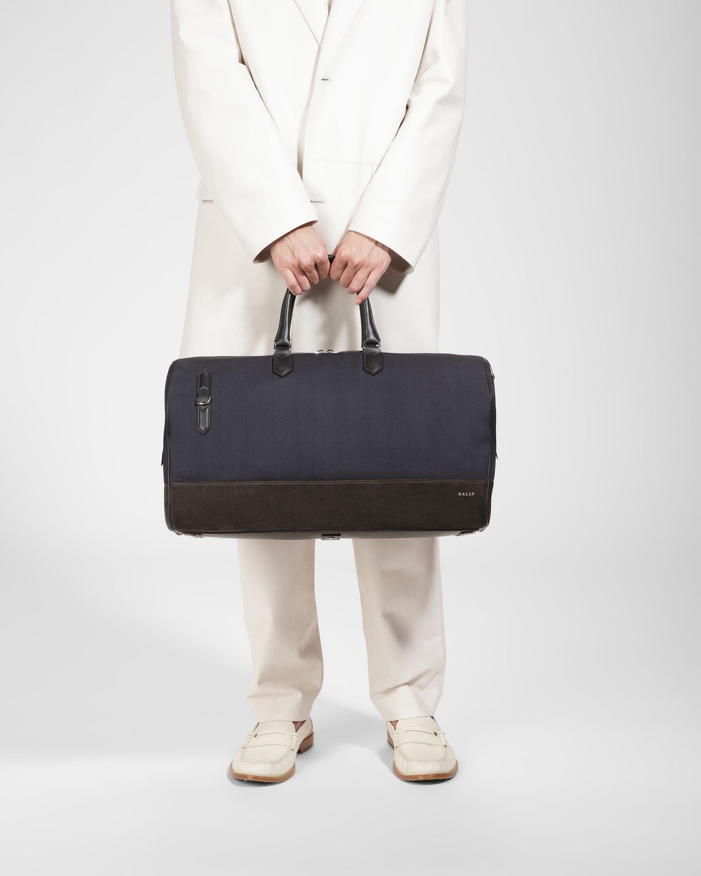 Caius Leather And Nylon Weekender Bag In Midnight