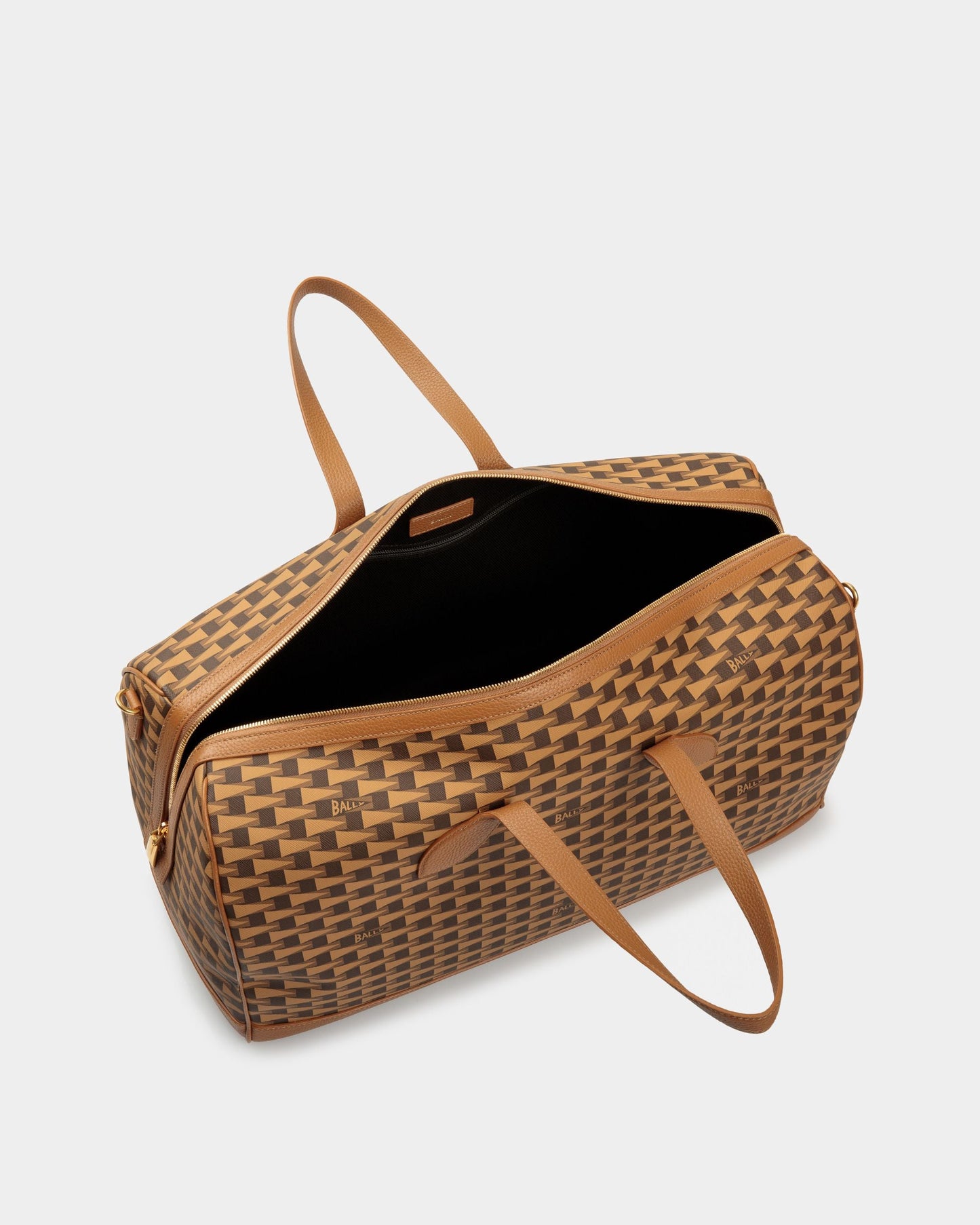 36 Hours Pennant Weekender | Men's Bag | Desert TPU and Leather | Bally | Still Life Open / Inside