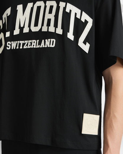 Curling Collection T-shirt in Black Cotton with a St. Moritz Print