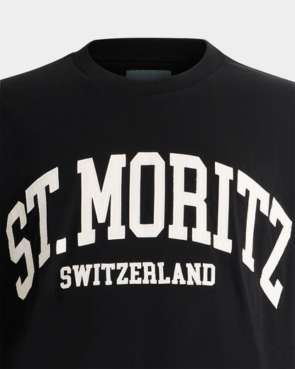 Curling Collection T-shirt in Black Cotton with a St. Moritz Print