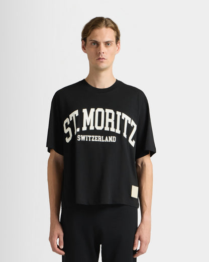Curling Collection T-shirt in Black Cotton with a St. Moritz Print