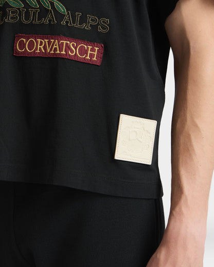 Curling Collection T-shirt in Black Cotton with a St. Moritz Print