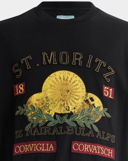 Curling Collection T-shirt in Black Cotton with a St. Moritz Print