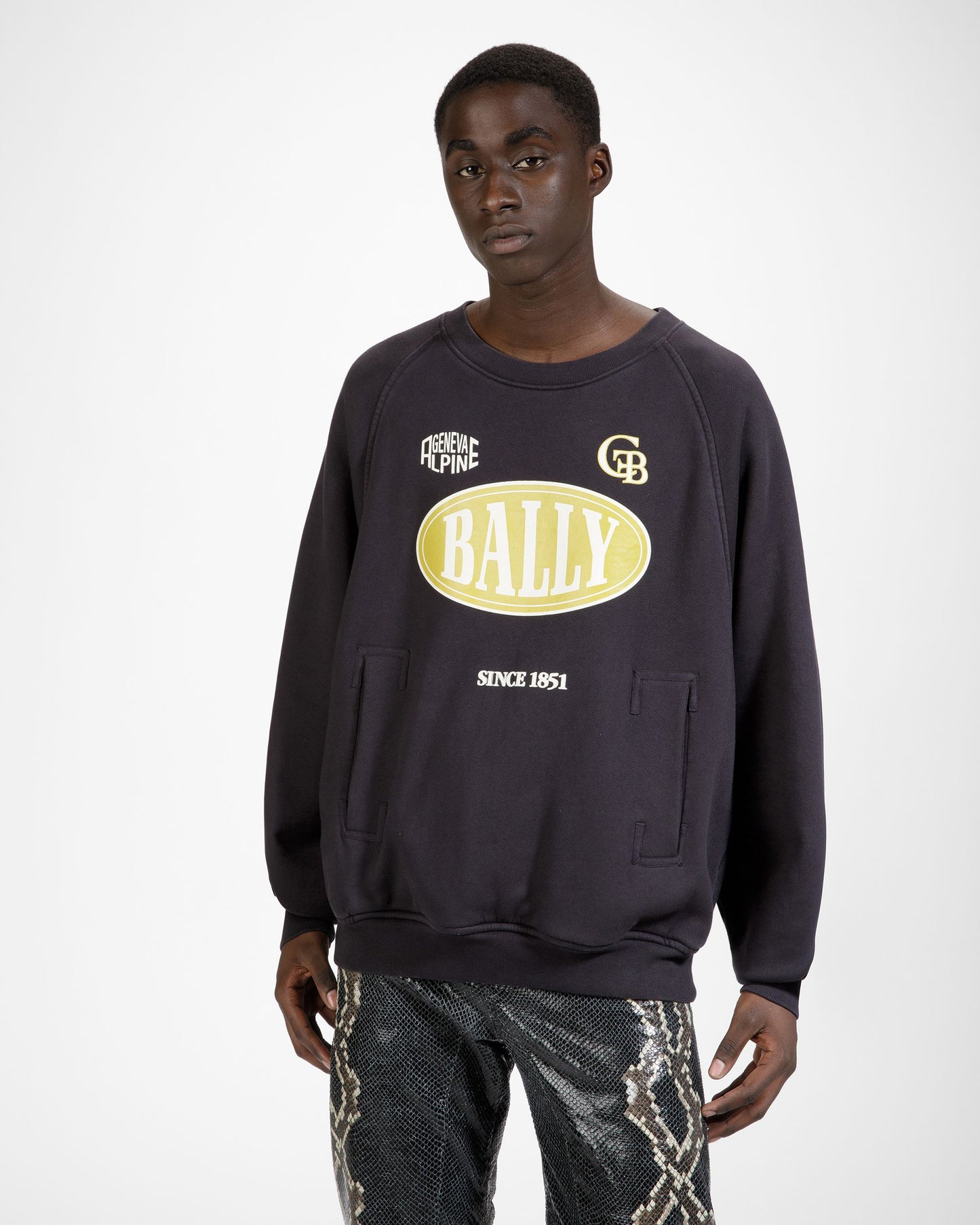 Cotton Printed Crew Neck Sweatshirt In Black