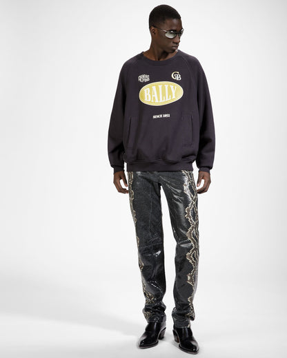 Cotton Printed Crew Neck Sweatshirt In Black