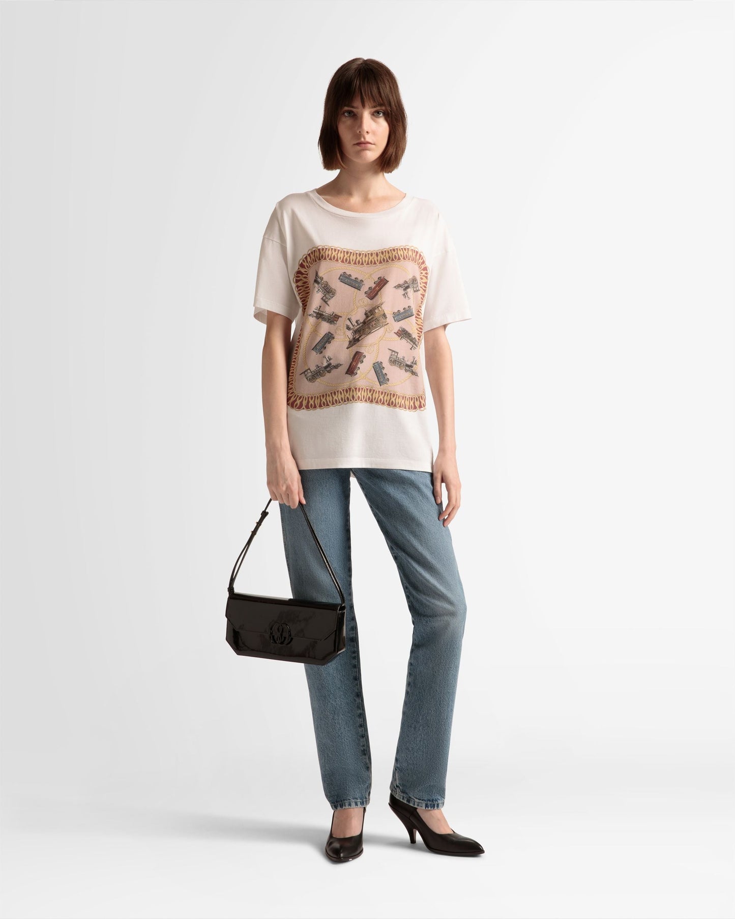 Train Print T-Shirt In White Cotton